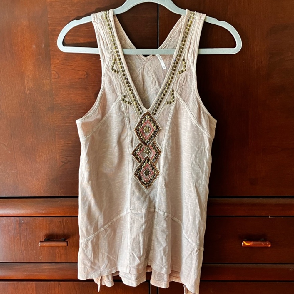 Free people focus on center beaded tank top